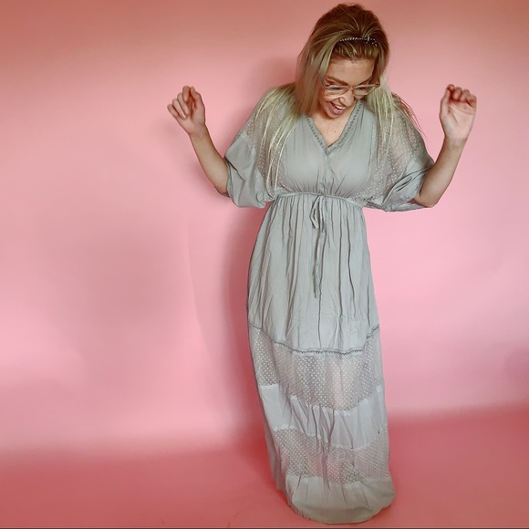 Cost Plus World Market Dresses & Skirts - Light Gray Crinkle Ruffle Layered Maxi Dress